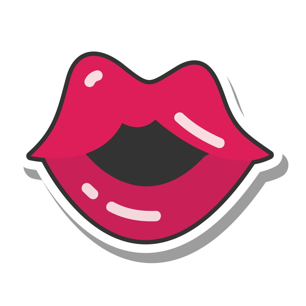 pop art mouth and lips surprised expression line and fill icon vector