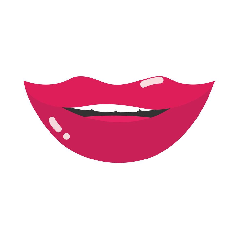 boca y labios de arte pop hermosa boca femenina diseño de icono plano vector