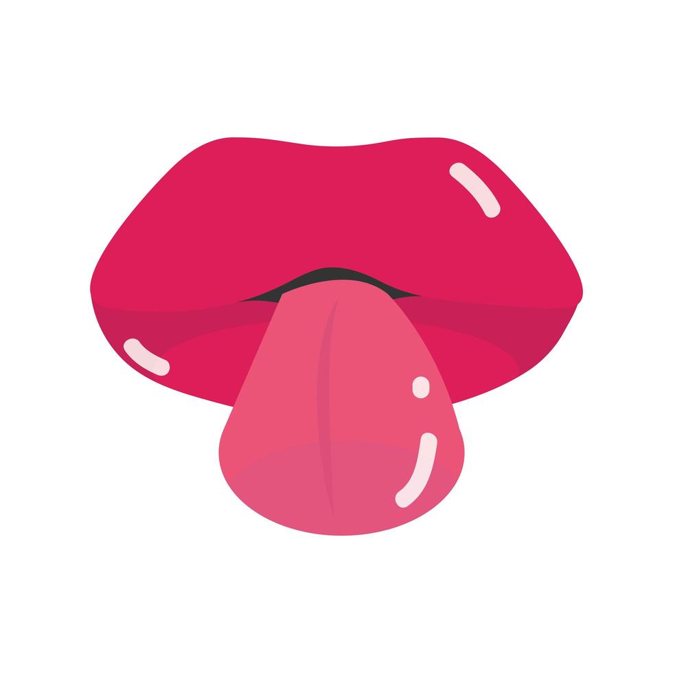 arte pop boca y labios labios femeninos lengua grande fuera diseño de icono plano vector