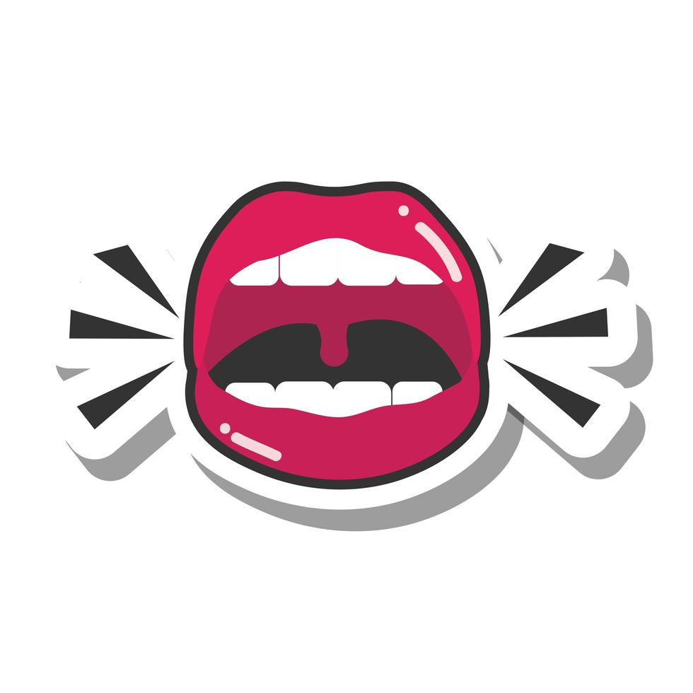 boca y labios de arte pop sexy boca femenina abierta gritando línea e icono de relleno vector