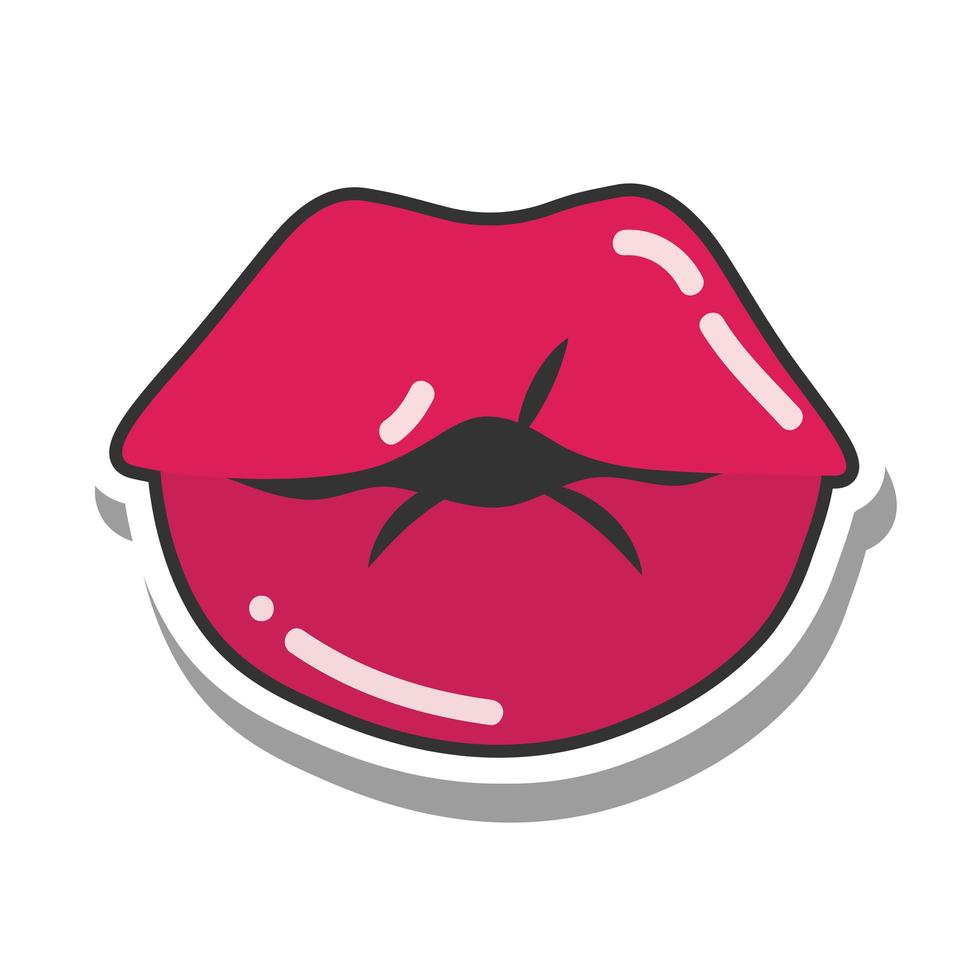 pop art mouth and lips sexy female kissing lips line and fill icon vector