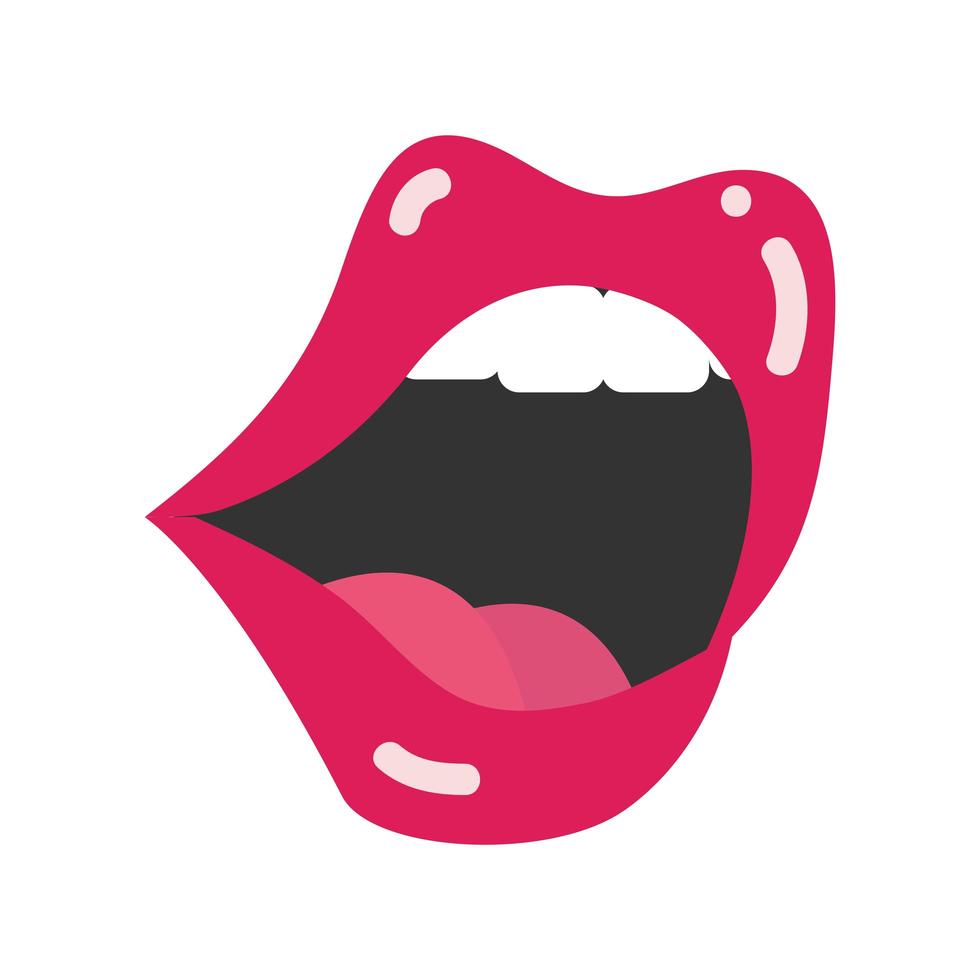 arte pop boca y labios rojo sexy mujer boca abierta diseño de icono plano vector