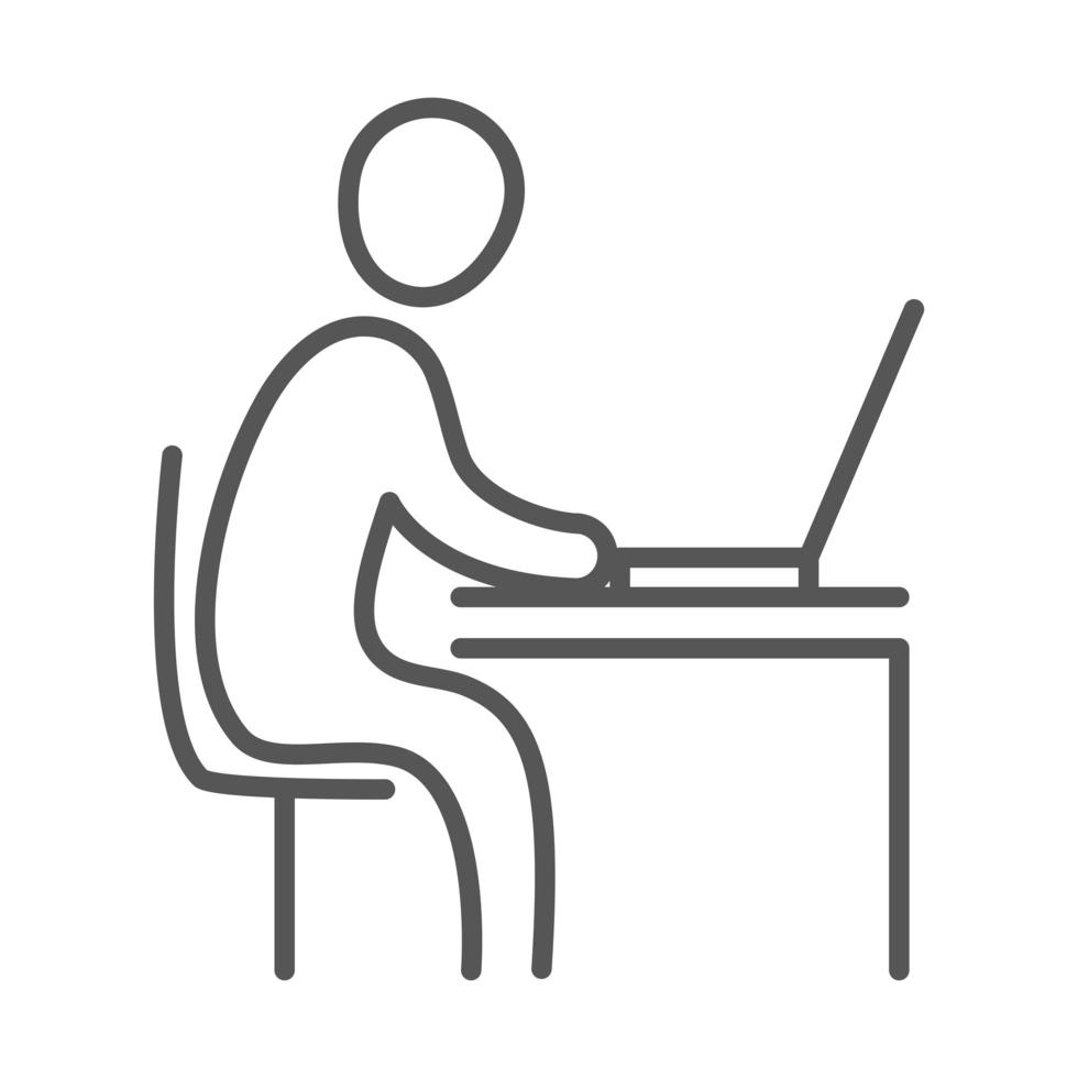 side view businessman working with computer business work office line icon design vector