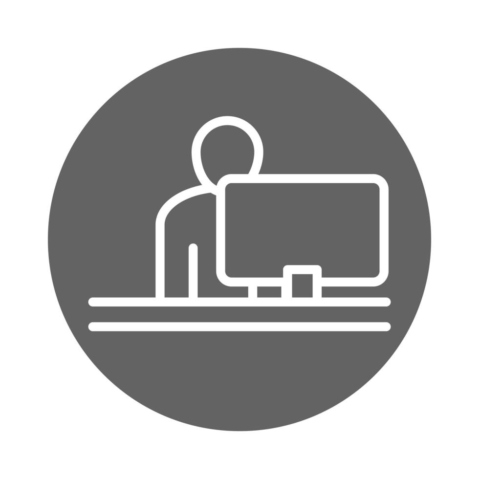 businessman using laptop business work office block and line icon vector