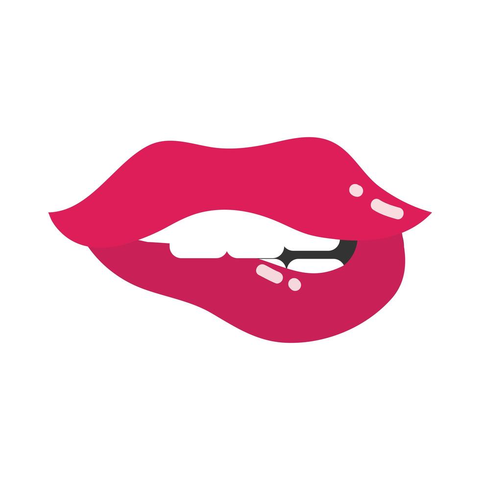 pop art mouth and lips biting her red lips flat icon design vector