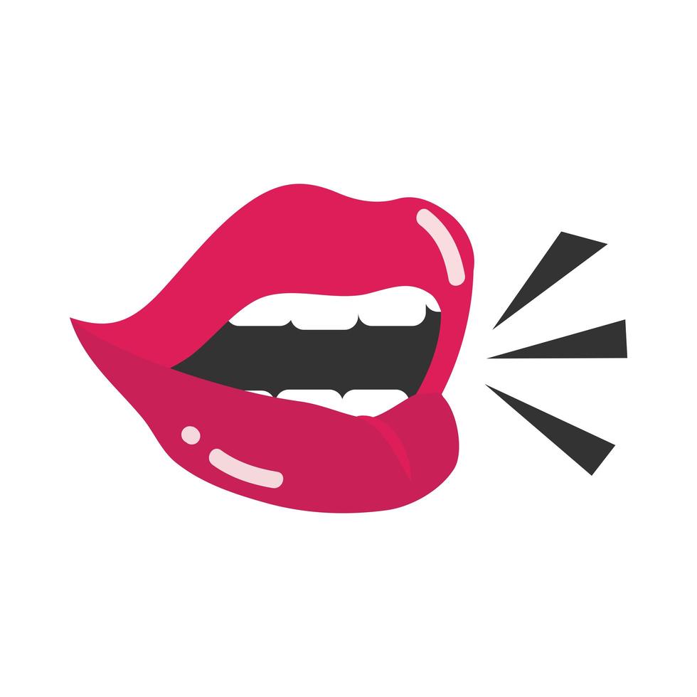 pop art mouth and lips talking sticker flat icon design vector