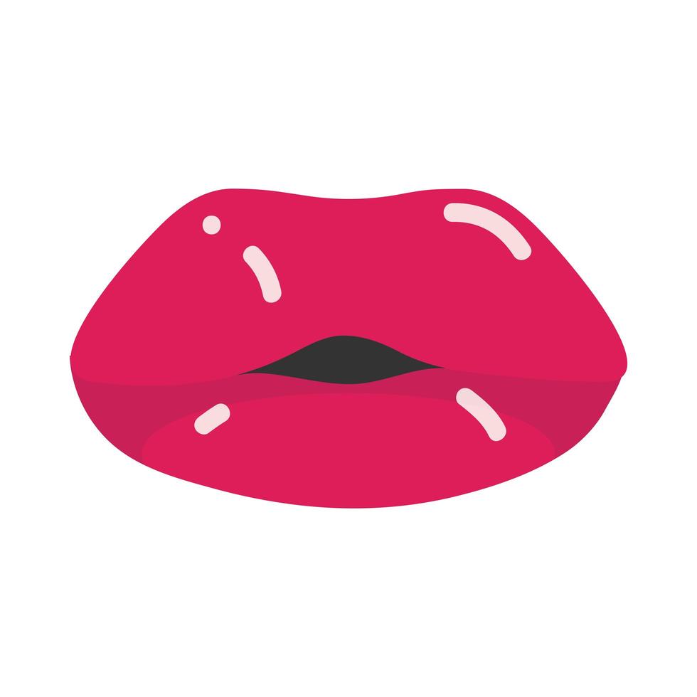 boca y labios de arte pop labios brillantes diseño de icono plano vector