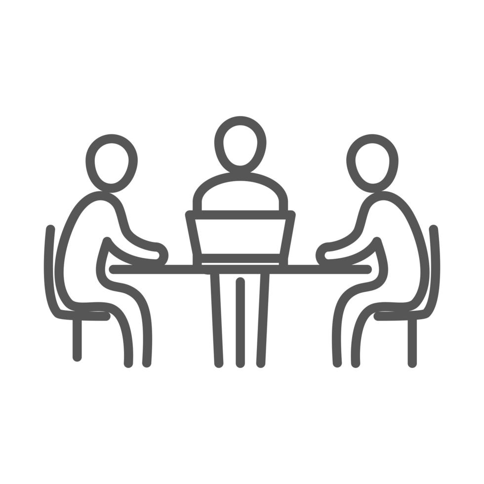 meeting people at the desk with laptop coworking office business workspace line icon design vector