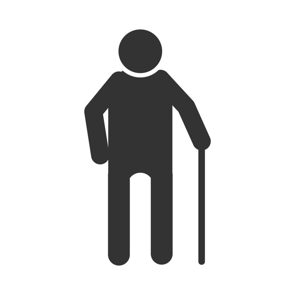 old man with walk stick world disability day silhouette icon design vector