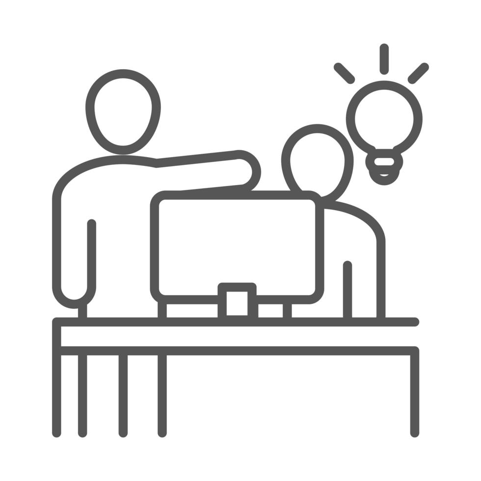 people working computer creativity coworking office business workspace line icon design vector