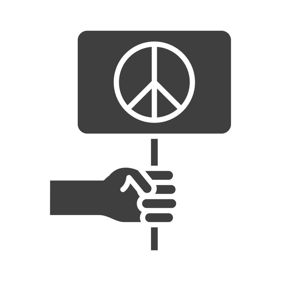 hand with peace placard human rights day silhouette icon design vector