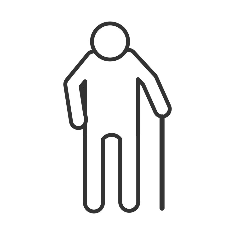 anciano con bastón día mundial de la discapacidad diseño de icono lineal vector