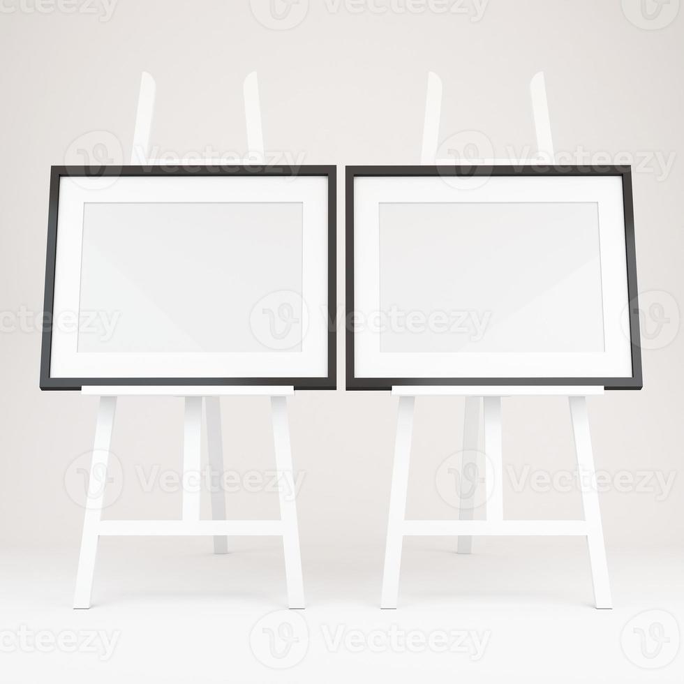 3d rendering of white easel with picture frame photo