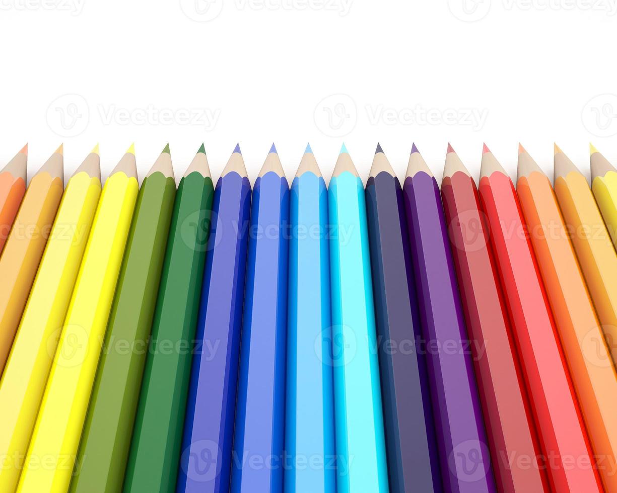 3d Rendering of color pencils on white background photo