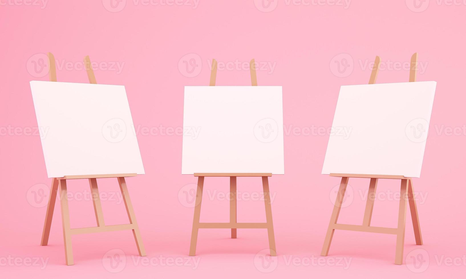 3d rendering of easel on pink background photo