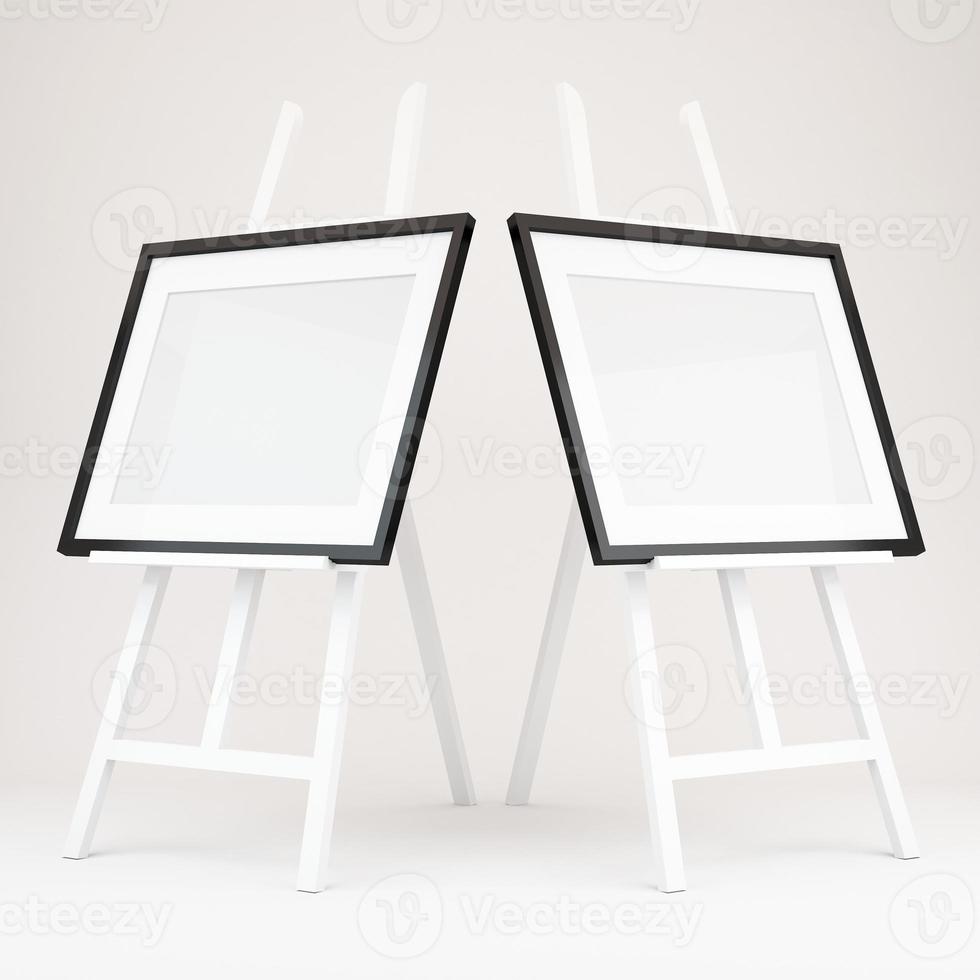 3d rendering of white easel with picture frame photo