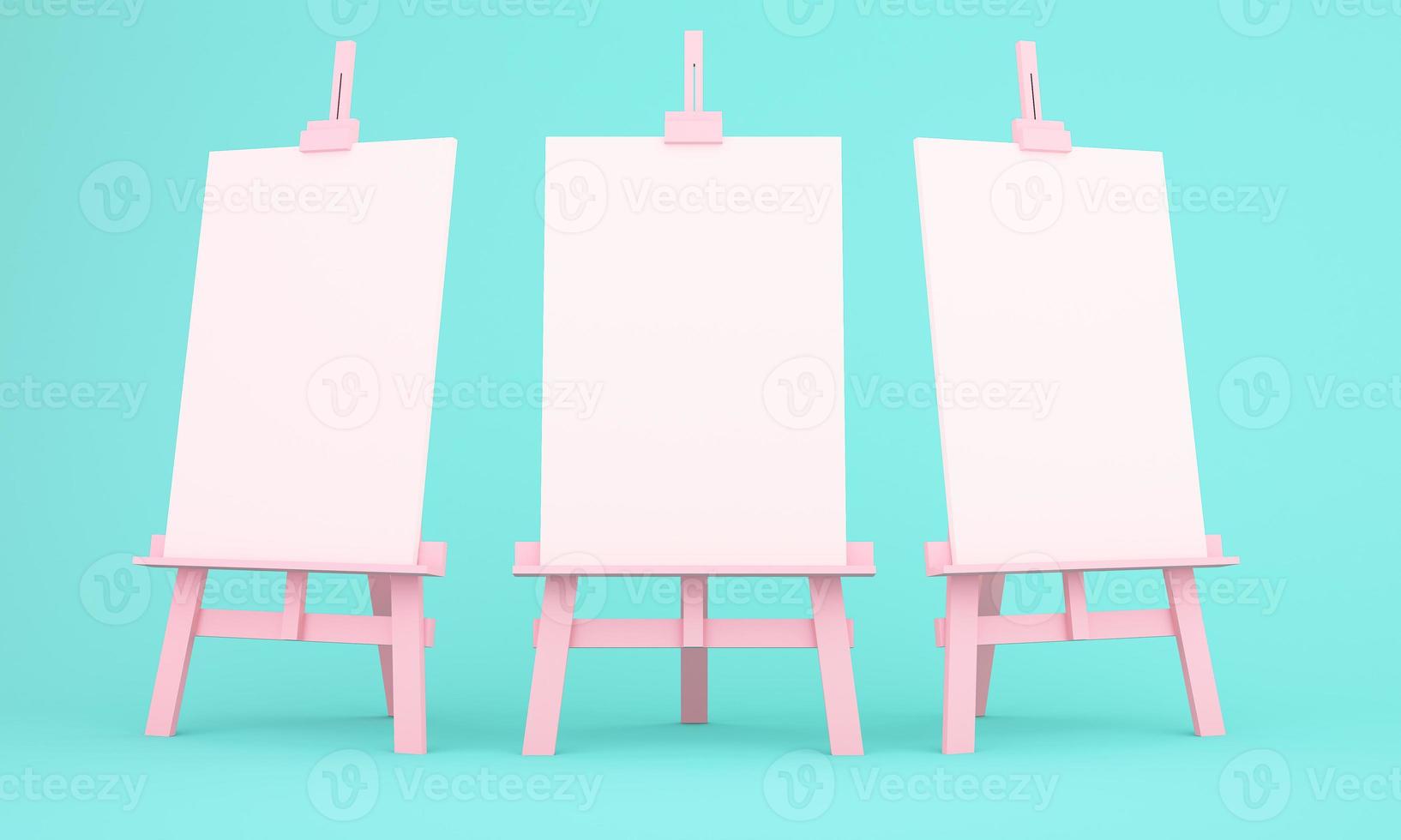 3d rendering of easel on blue background photo