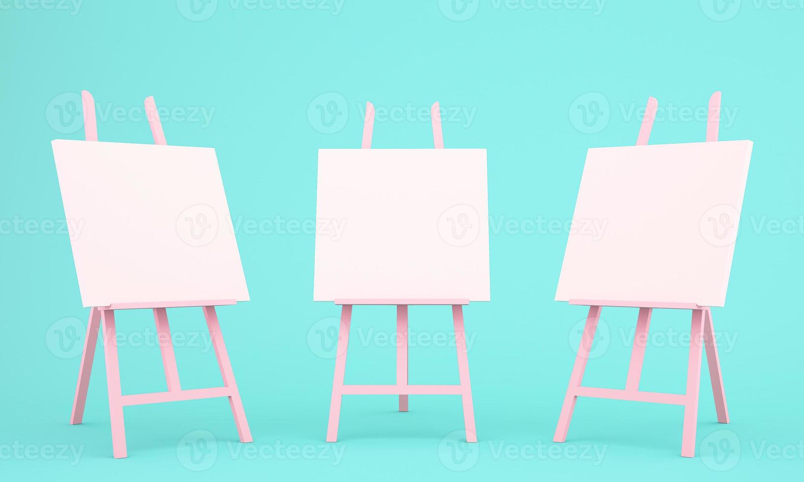 3d rendering of easel on blue background photo