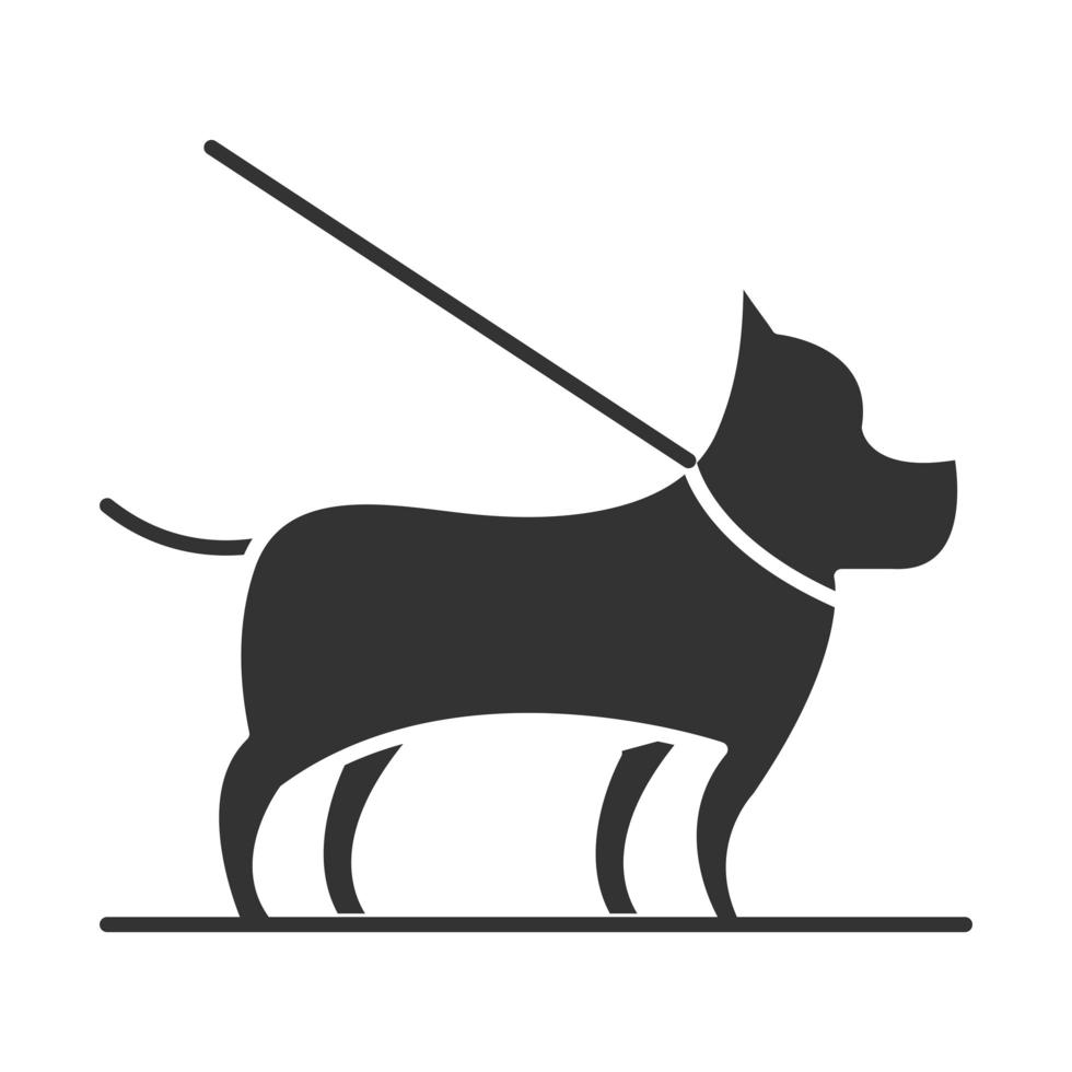 Perro mascota con diseño de icono de silueta de correa vector