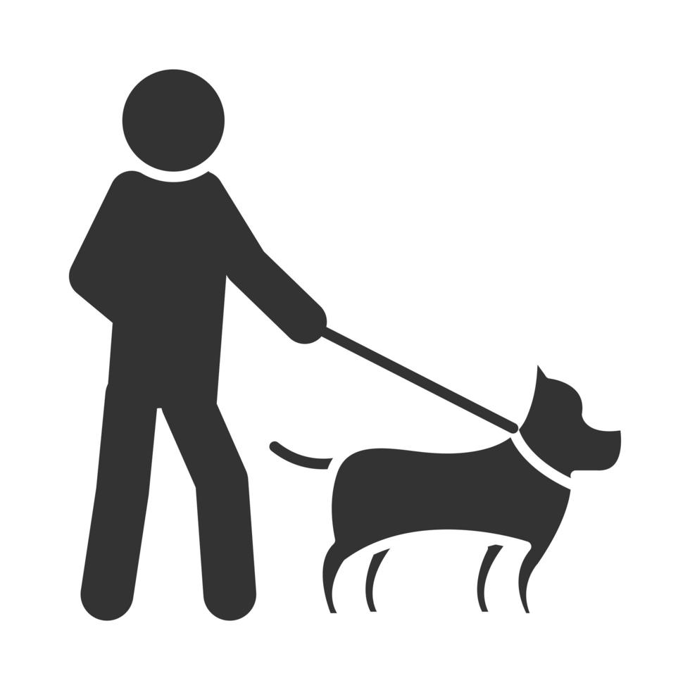 blind person walking with dog world disability day silhouette icon design vector