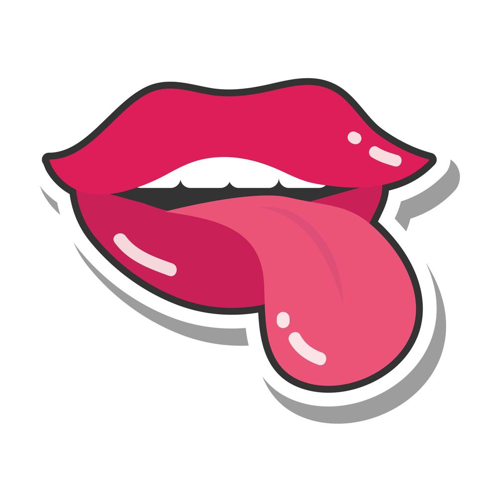 arte pop boca y labios lengua fuera de línea e icono de relleno vector