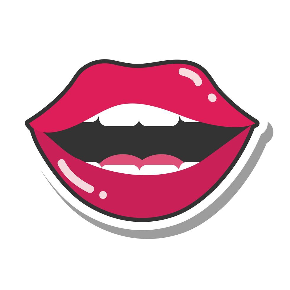 pop art mouth and lips open mouth teeth female lips line and fill icon vector