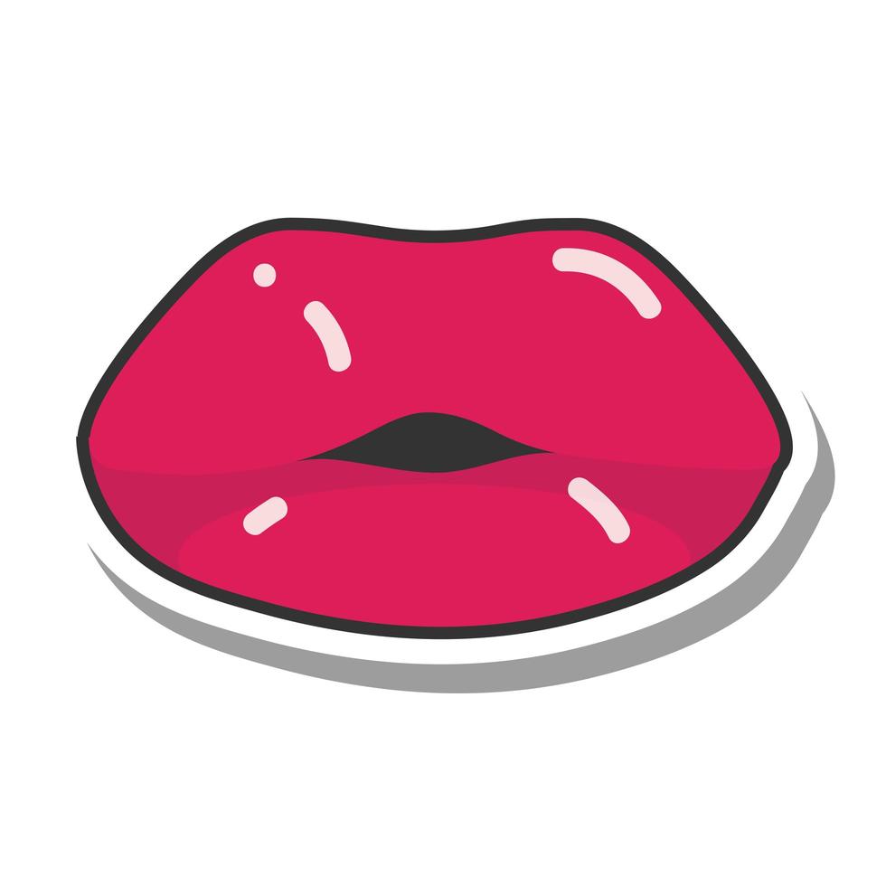 pop art mouth and lips glossy lips line and fill icon vector