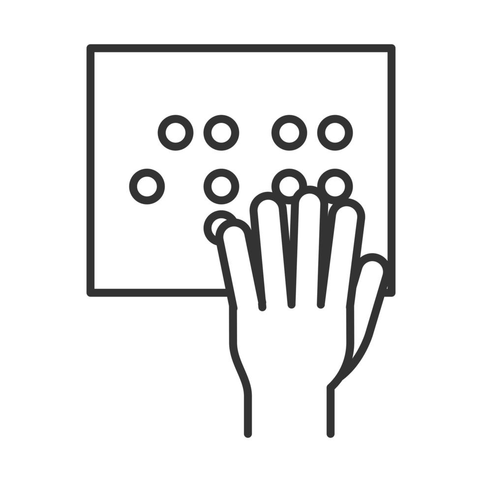 hand with paper written in braille world disability day linear icon design vector