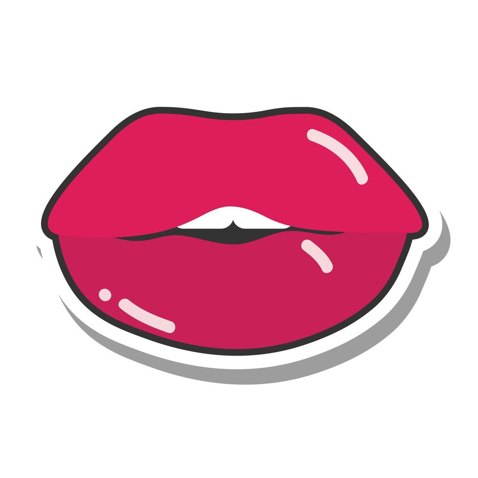 pop art mouth and lips red cartoon bright lips line and fill icon vector