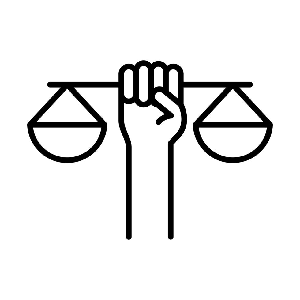 mano sujetando escala justicia ley derechos humanos día línea diseño de icono vector