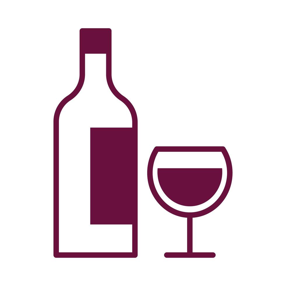 wine cup drink and bottle line style icon vector