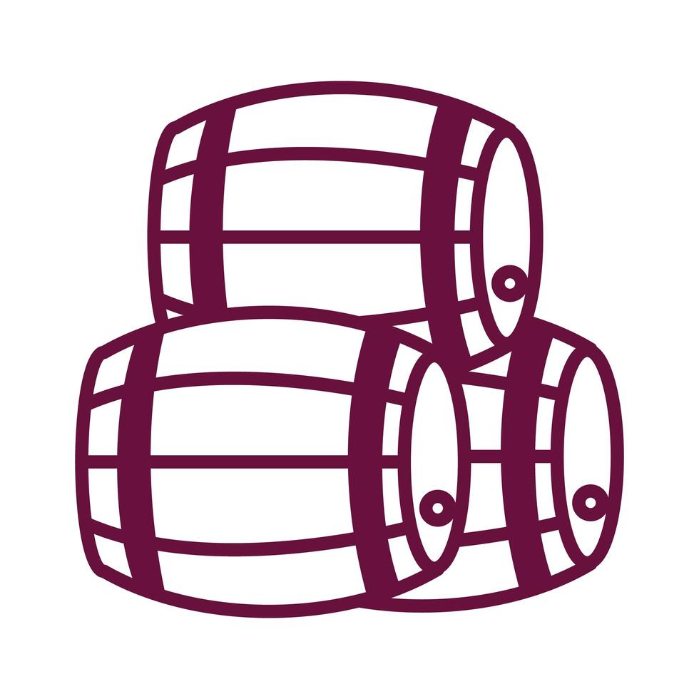 pila de vino icono de estilo de línea de barriles de madera vector