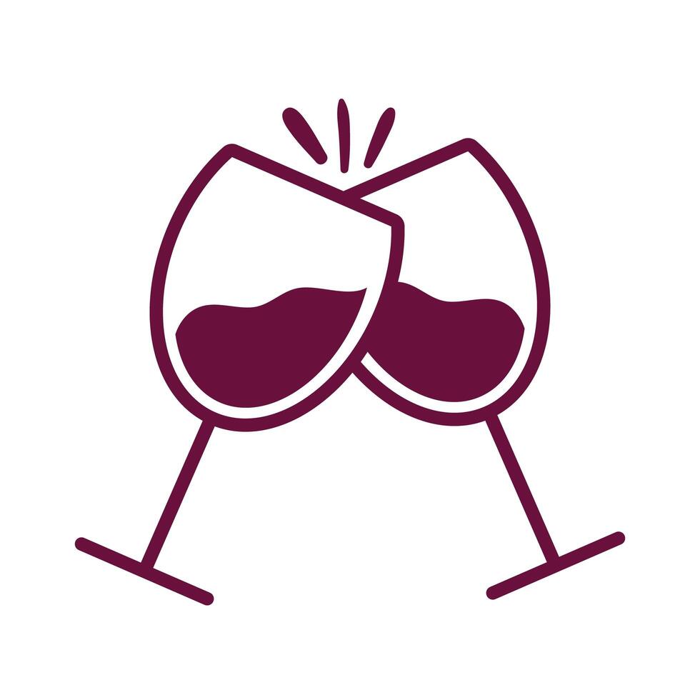 wine cups glasses toasting line style icon vector
