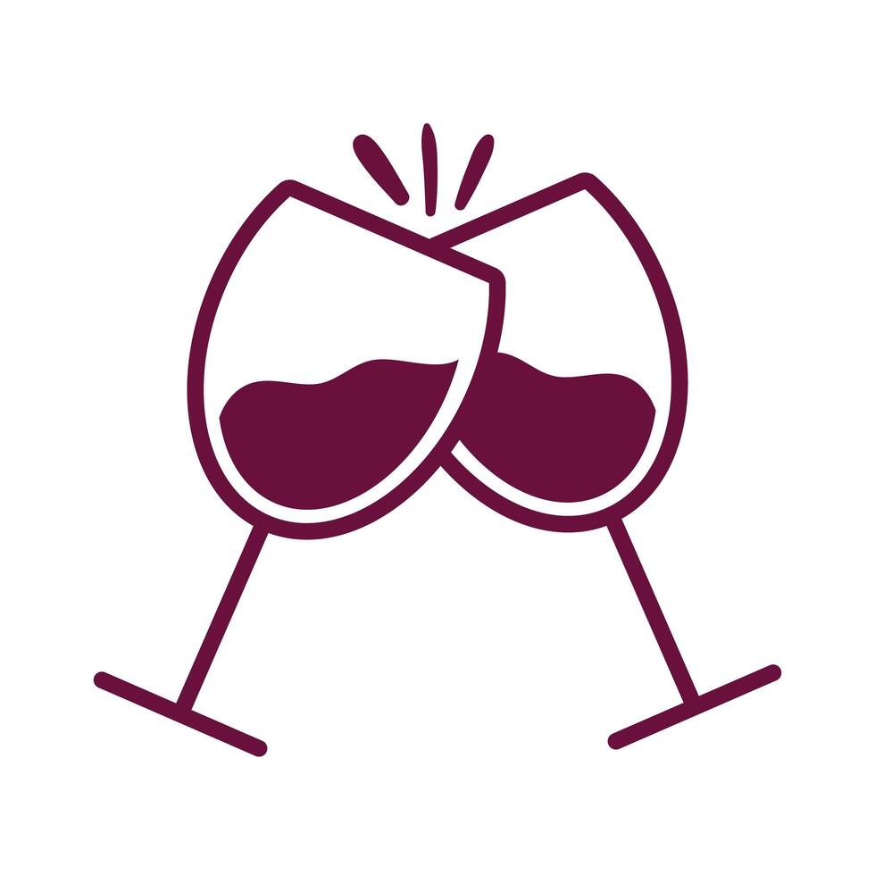 copas de vino copas icono de estilo de línea de tostado vector