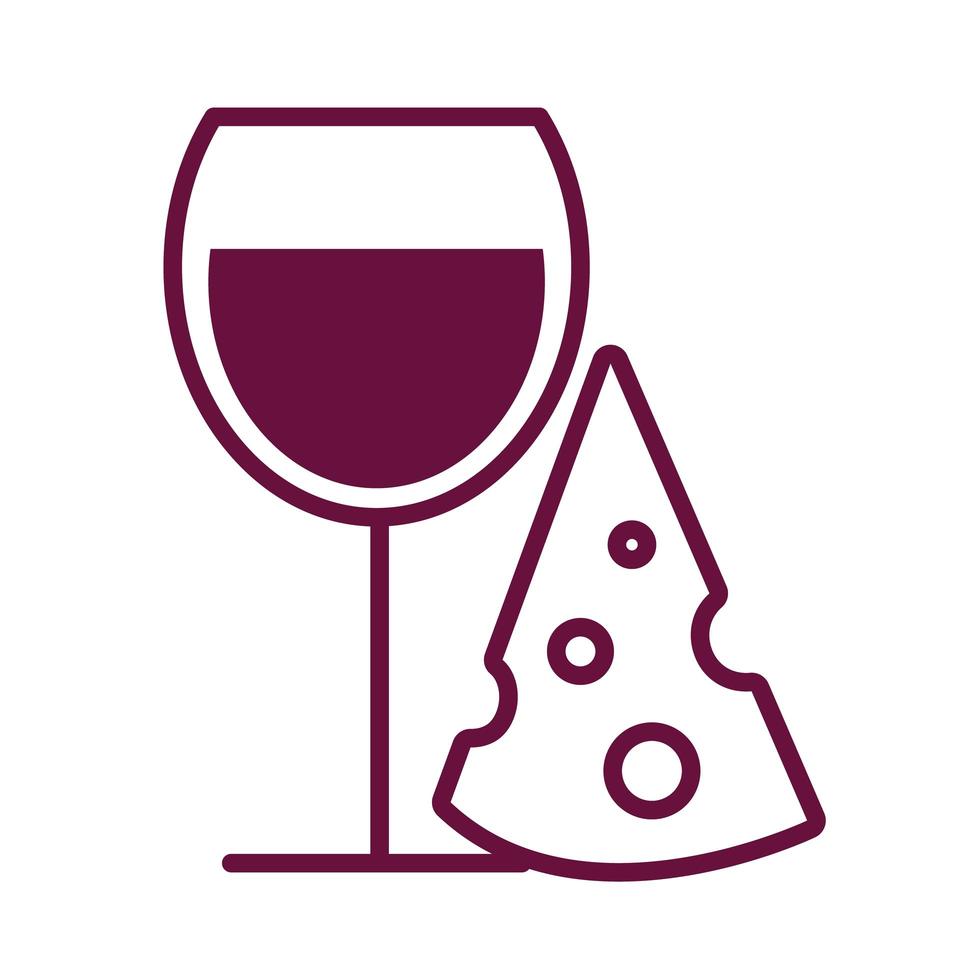 Copa de vino con icono de estilo de línea de queso vector