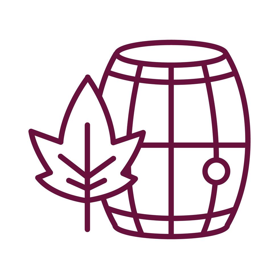 wine wooden barrel with leaf line style icon vector