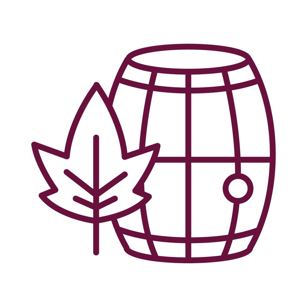 wine wooden barrel with leaf line style icon vector