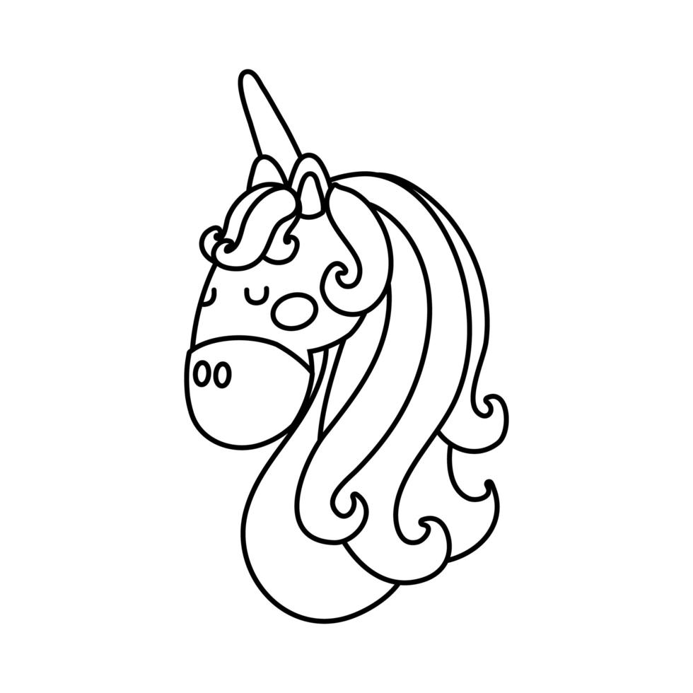 lindo icono de estilo de línea de cabeza de unicornio vector