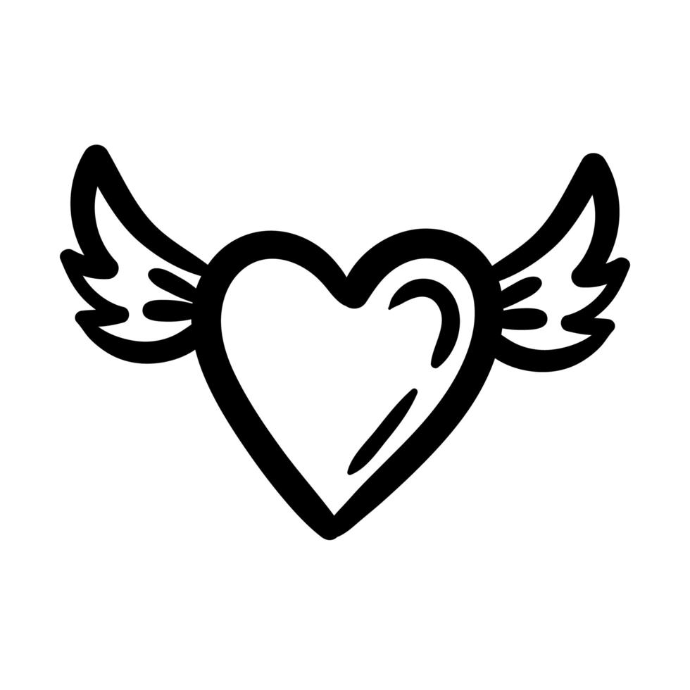 heart love with wings work art silhouette style vector