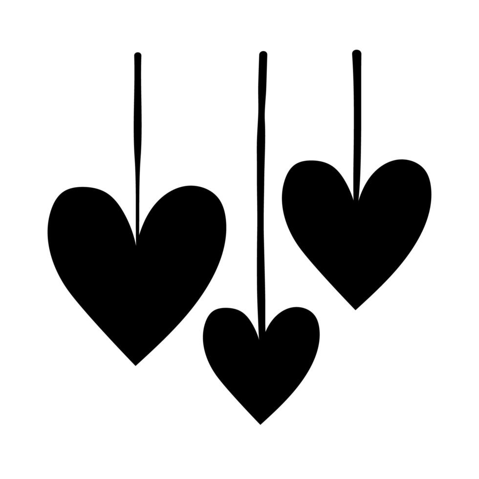 hearts love figures hanging silhouette style vector