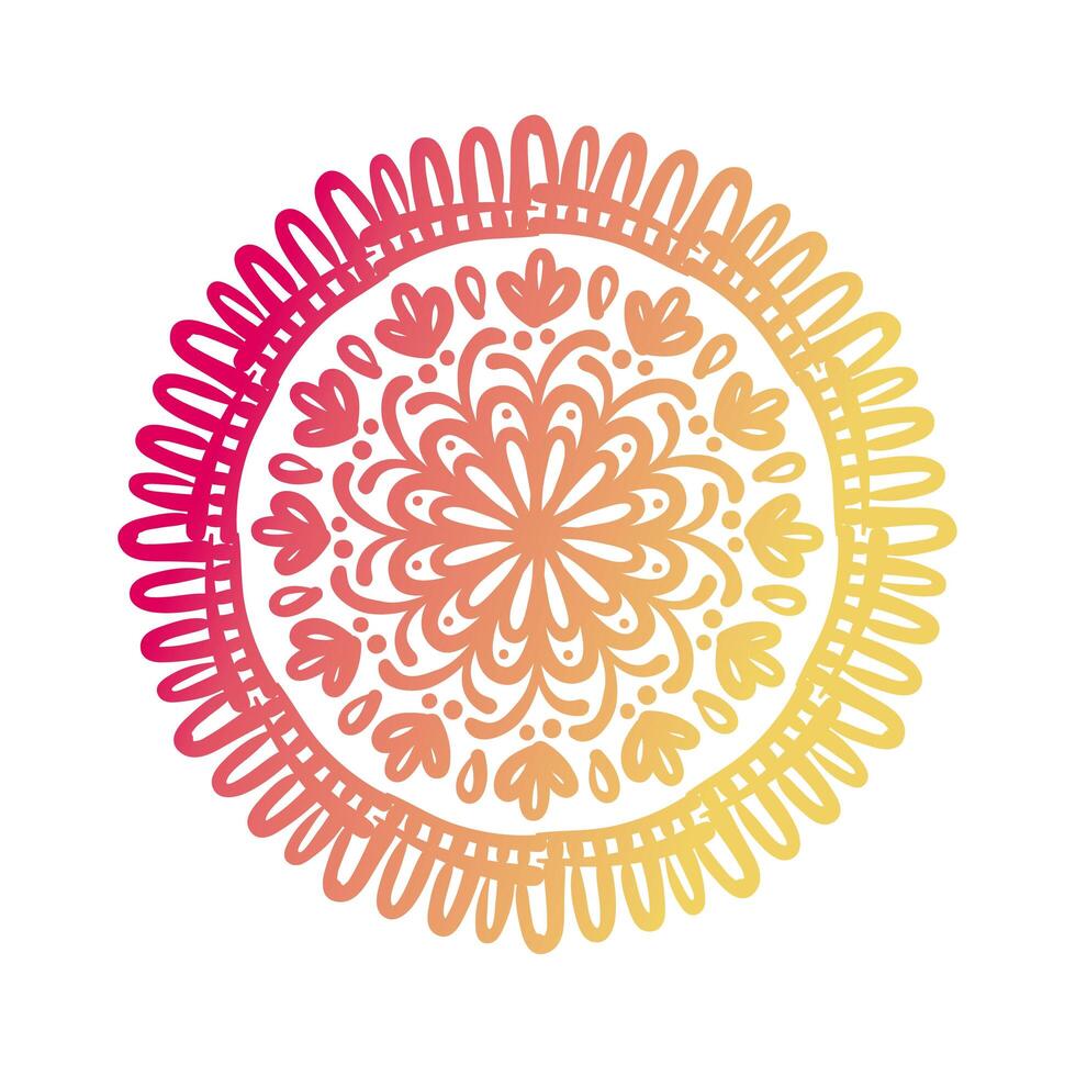 icono de estilo de silueta floral mandala circular rosa y naranja vector