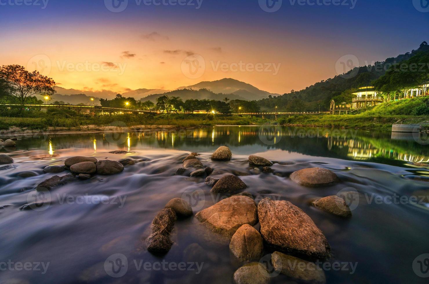 Landscape of small river and beautiful sunset  Keeree Wong Ban Khiri Wong village Nakhon Si Thammarat Thailand photo