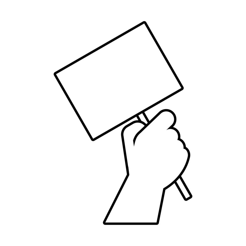 mano humana con icono de estilo de línea de banner cuadrado de protesta vector