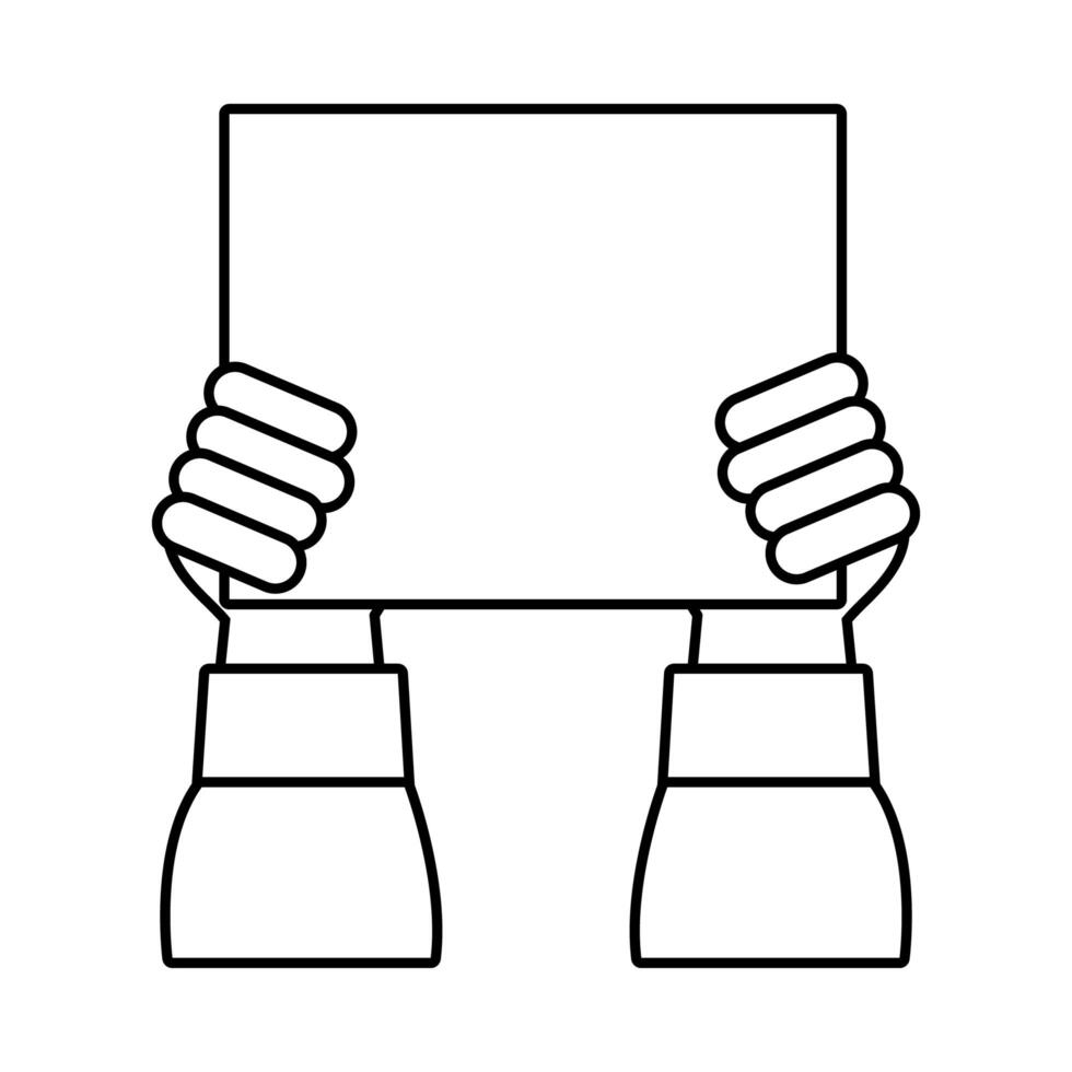 hands humans with protest square banner line style icon vector