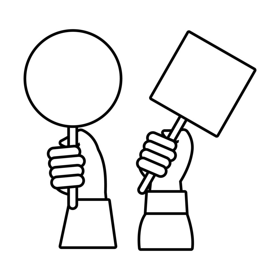 hands humans with protest banners line style icon vector