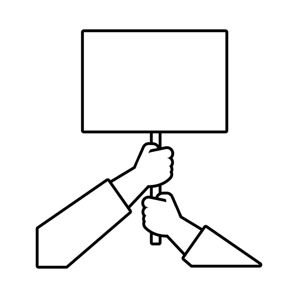 manos humanas con icono de estilo de línea de banner cuadrado de protesta vector