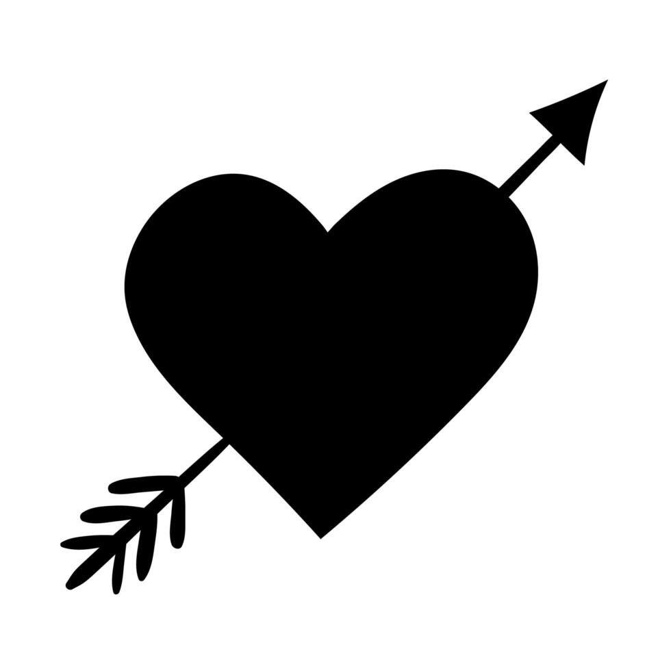 heart love figure with arrow silhouette style vector