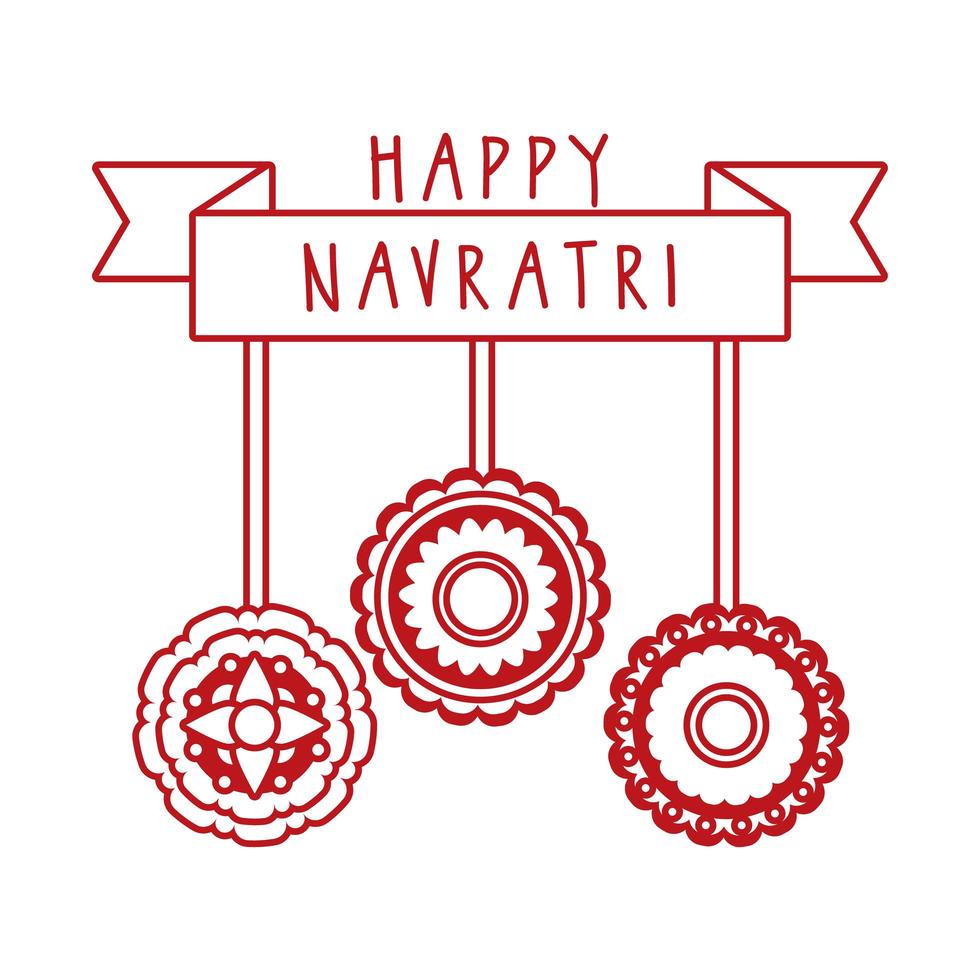 feliz celebración navratri con cordones colgando estilo de línea decorativa vector