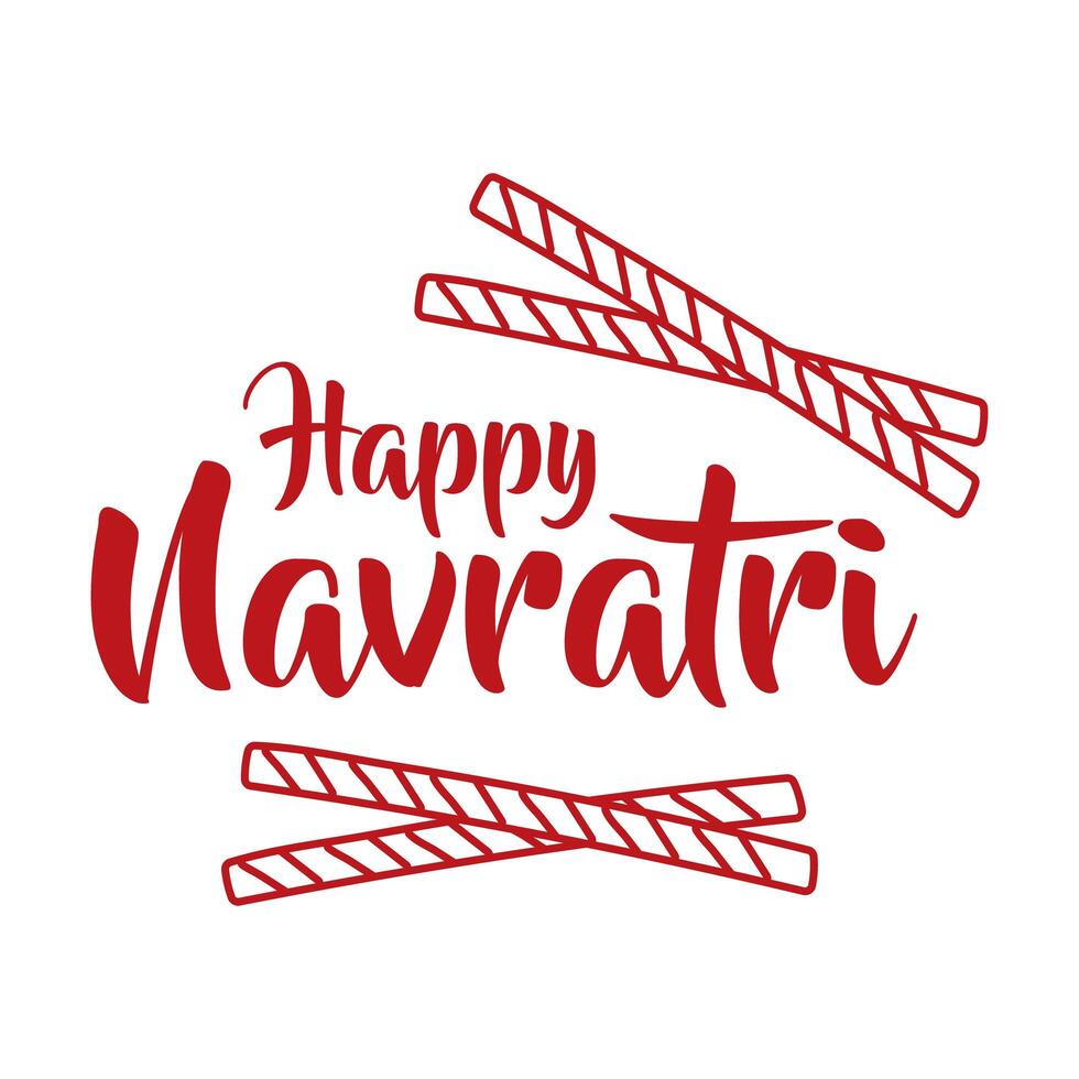 happy navratri celebration with chopstick line style vector