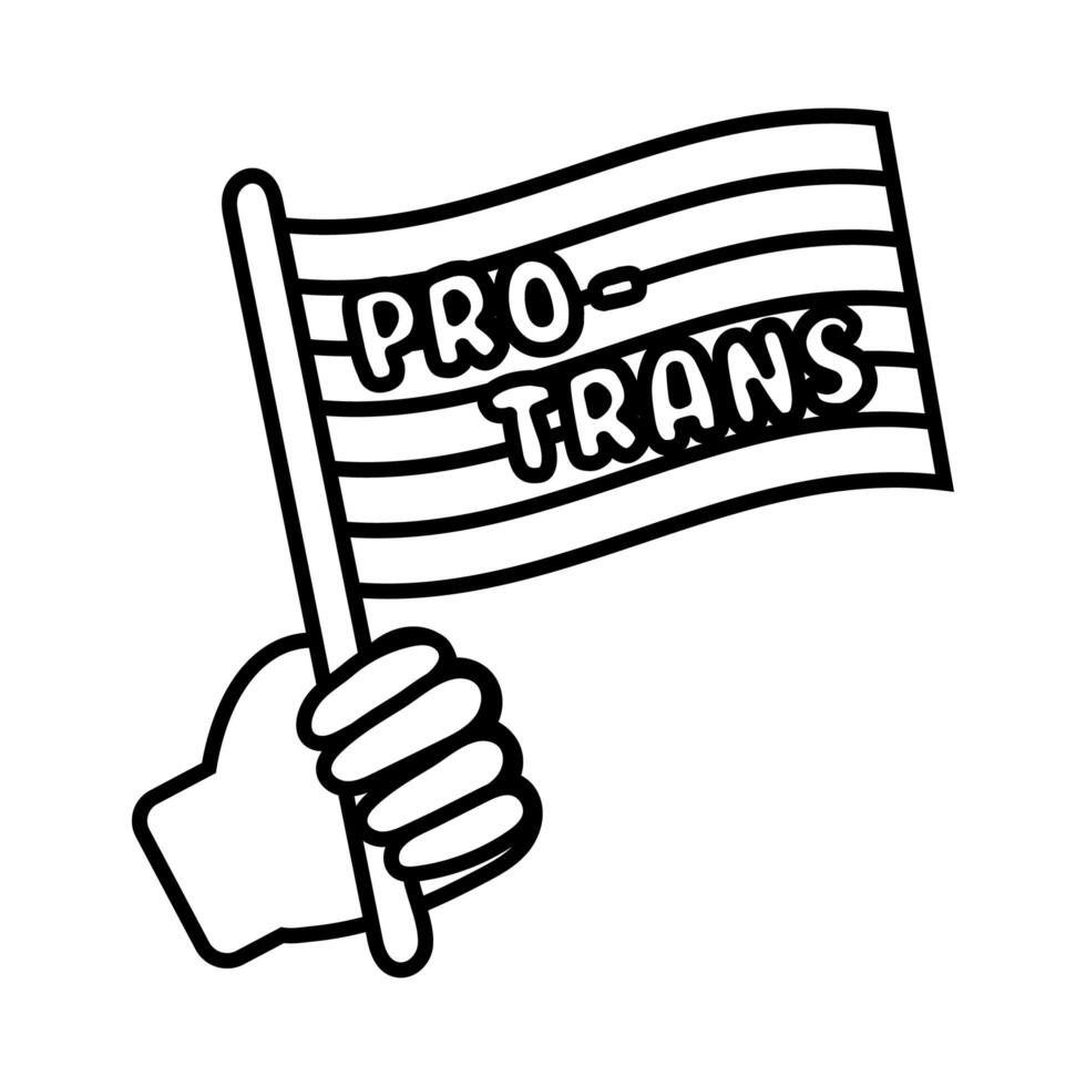 mano con la bandera lgbtiq y el icono de estilo de línea de letras pro trans vector